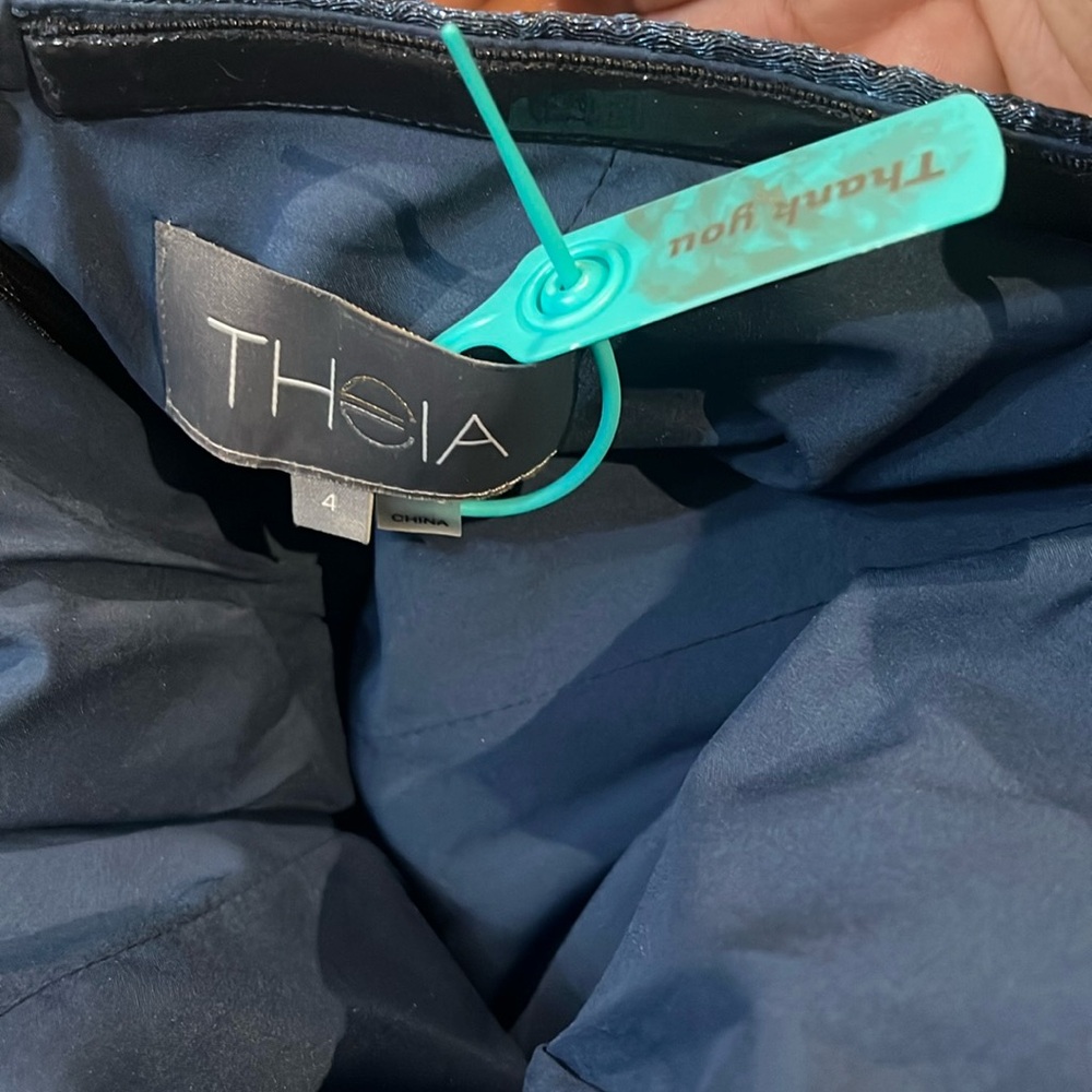 Theia Edith One-Shoulder High-Low Jacquard Gown - Picture 15 of 17